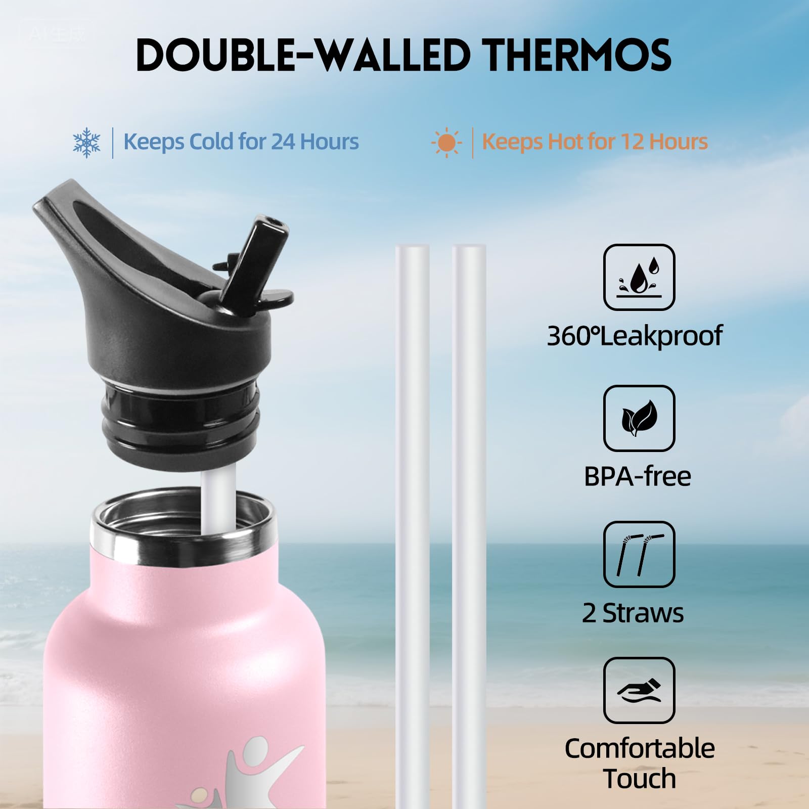 Motswedi Borraccia Termica 1 litro, a Prova di Perdite, Borraccia con Cannuccia, Acciaio Inox, Bottiglia Termica, senza BPA, Borraccia Palestra per Ciclismo, Campeggio, Rosa Chiaro & Verde Chiaro