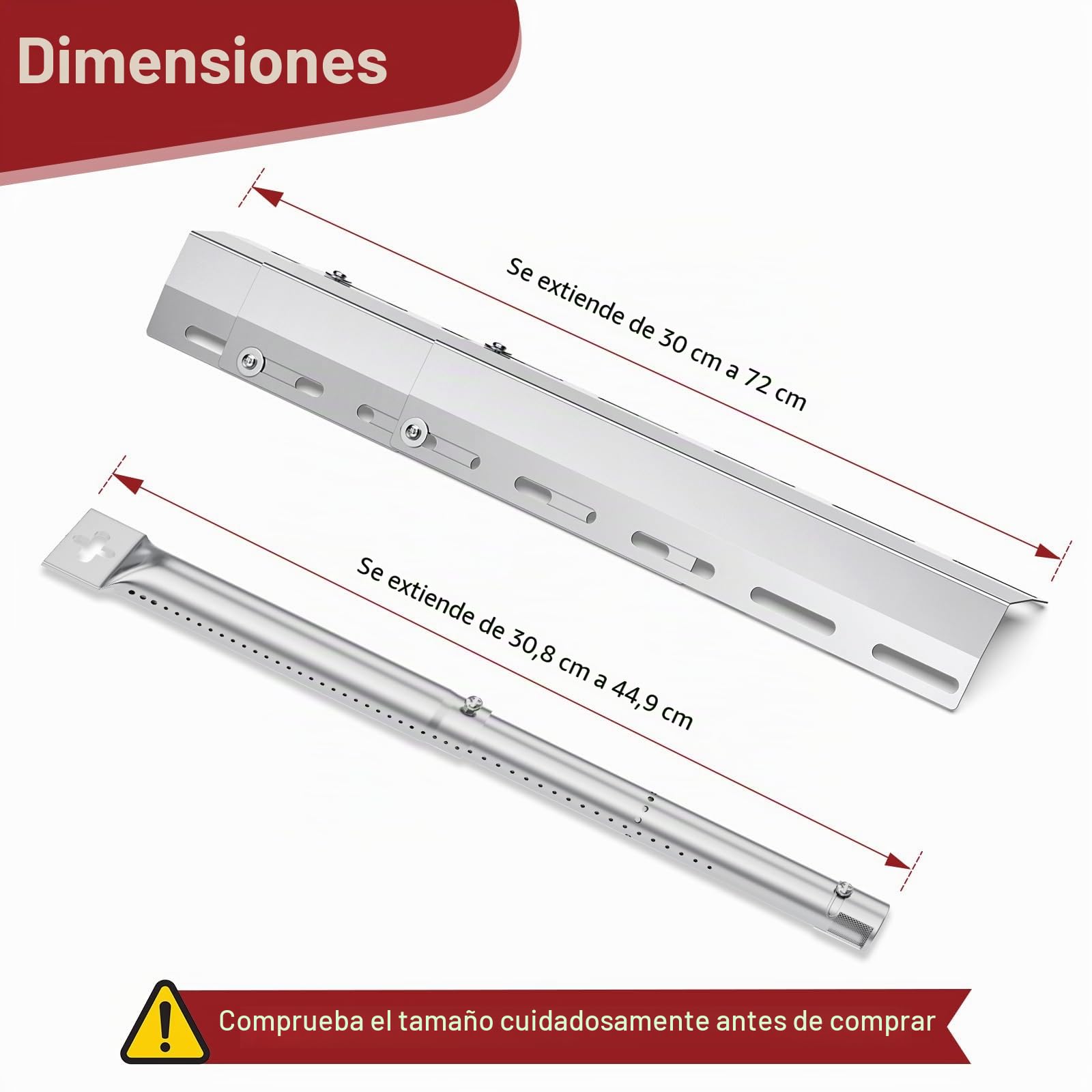 Quemador universal, quemador ajustable de acero inoxidable 30,8 a 44,9, accesorio para piezas de repuesto de parrilla de gas, quemador universal Coisien para Master Forge Perfect Flame y otros