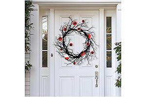 Gothic Christmas Wreath with Eyeballs,17.72 inches Lighted Black Branches Wreath