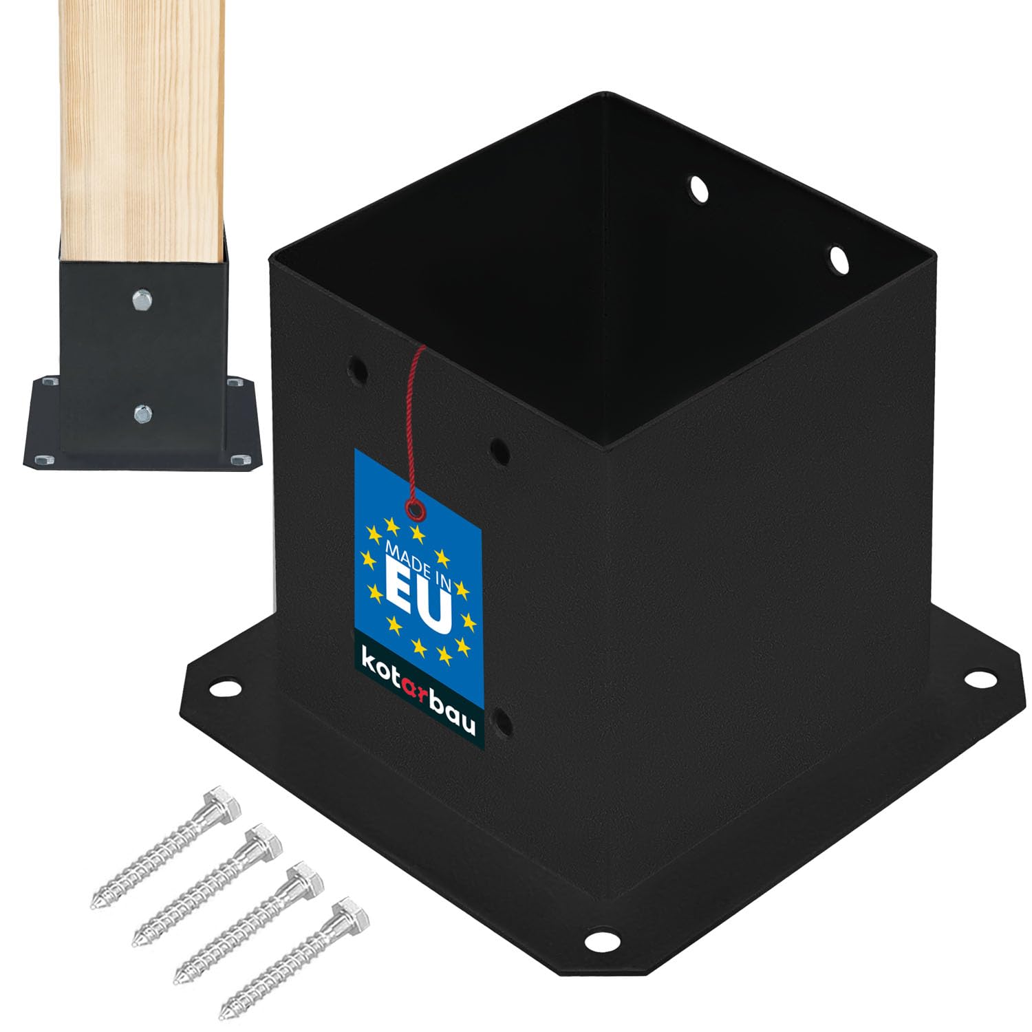 KOTARBAU® Fence Post Support - Post Base - Powder Coated Steel - 140x140 mm (5.51x5.51 in) - Black - Bolt Down Support - Heavy Duty - for Wooden Beams - Weather Resistant — image 1