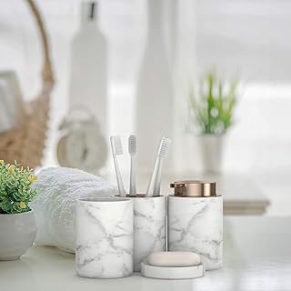 Marble effect bathroom accessories set