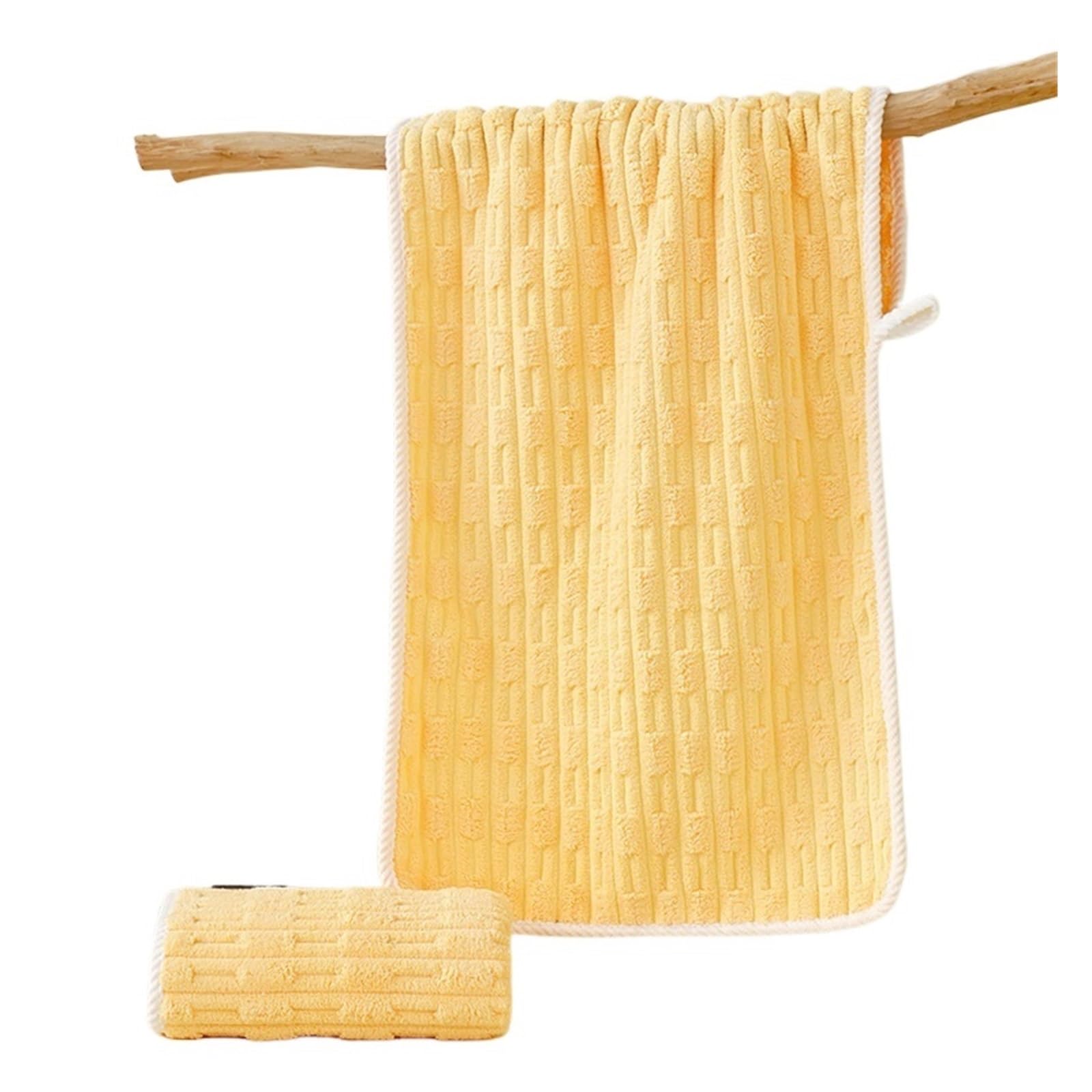 FGUJSUR Bath Towel Convenient Soft High-Density Coral Fleece Absorbent Towels – Practical Home Face Cloths For Daily(Yellow)