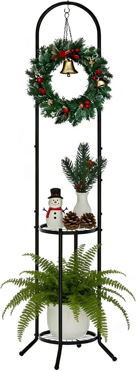 2-tier Hanging Plant Stand Indoor and Outdoor, Space-Saving Iron Plant Shelf, 3 Potted Flower Pot Stand ,Planter Holder for Bedroom Balcony Living Room Patio Garden( n-style)