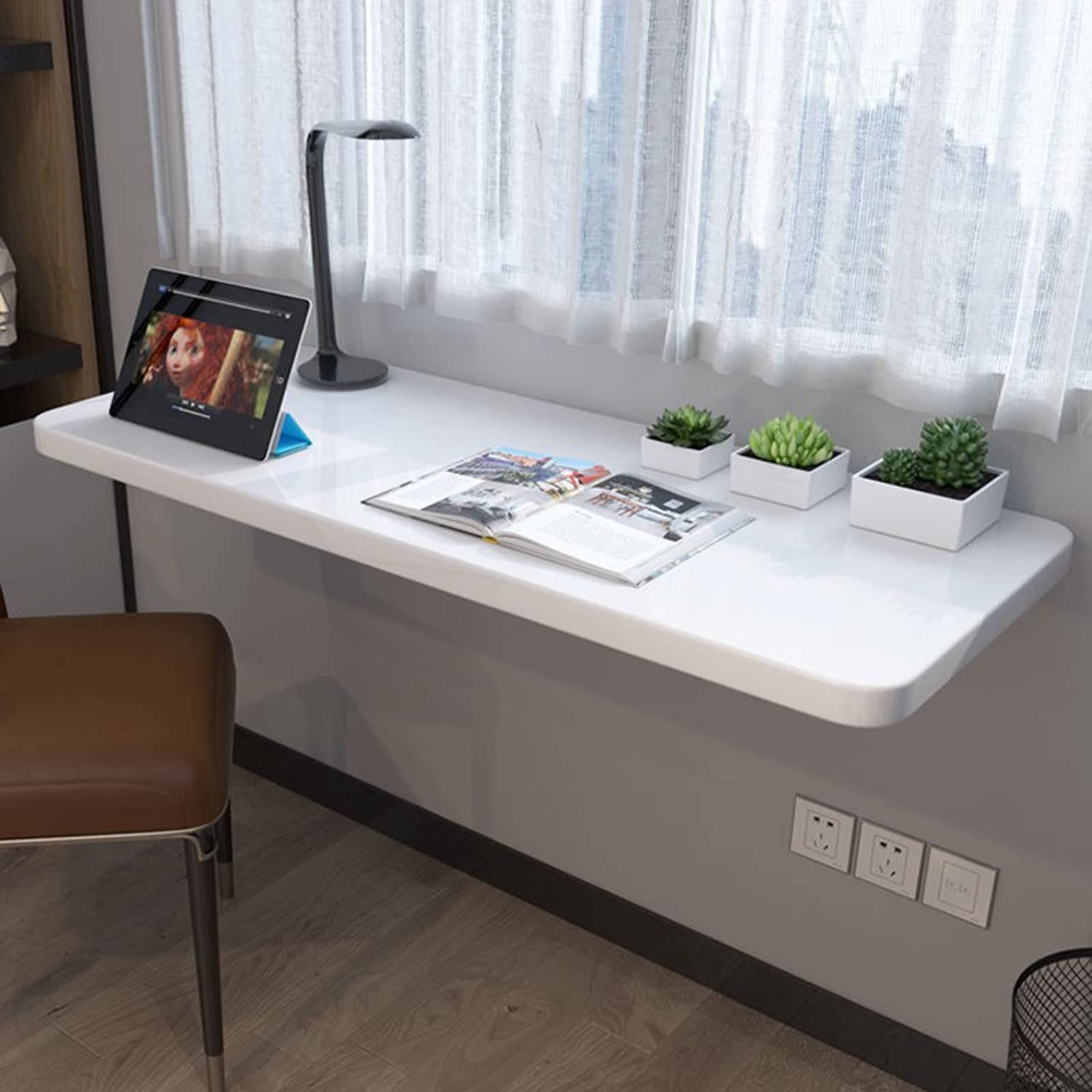 GHFXSCV Wall Mounted Folding Table for Kitchen & Dining Laundry Room Desk Heavy Duty Foldable Desk with 70kg Load Capacity Space Saving Floating Desk for Small Spaces (White 90x40)