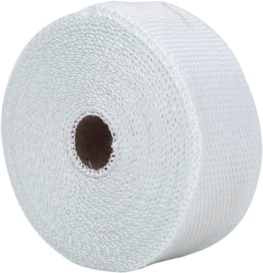 33FT White Exhaust Pipe Wrap Tape, High Heat Insulation Header Wrap for Car Motorcycle, Fiberglass Thermal Barrier Reduces Under Hood Temperatures by 50%