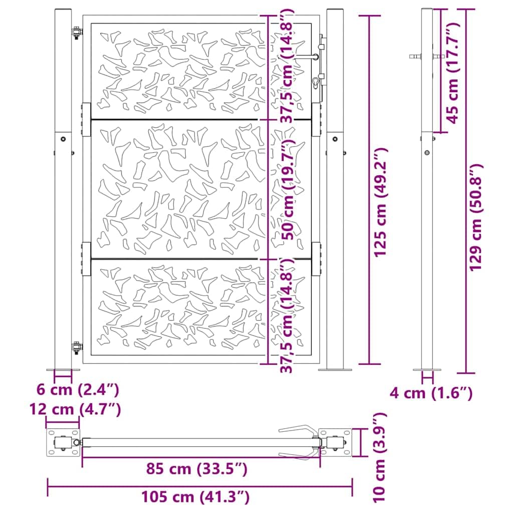 vidaXL Gartentor 100x125 cm Wetterfester Stahl Blatt-Design, Zauntor, Outdoor Tor, Eisentor, Sicherheitstor, Einfahrtstor, Metall Zauntor