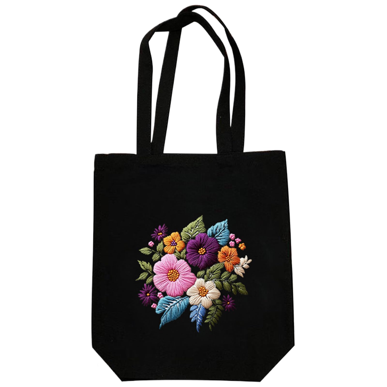 POETRYDRAW Vivid Blooms Canvas Tote Bag Embroidery Kit with Hoop Frame DIY Handbag, Printed Embroidered Canvas Bags for Adults, 12.5x14.4in
