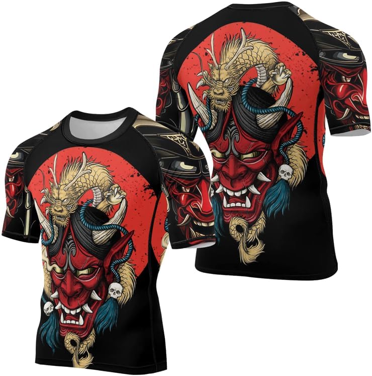 Samurai Short Sleeve Rash Guard for Men Baselayer Skin Performance Fit Compression Shirt MMA BJJ Jiu Jitsu