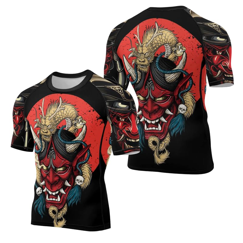 Samurai Short Sleeve Rash Guard for Men Baselayer Skin Performance Fit Compression Shirt MMA BJJ Jiu Jitsu