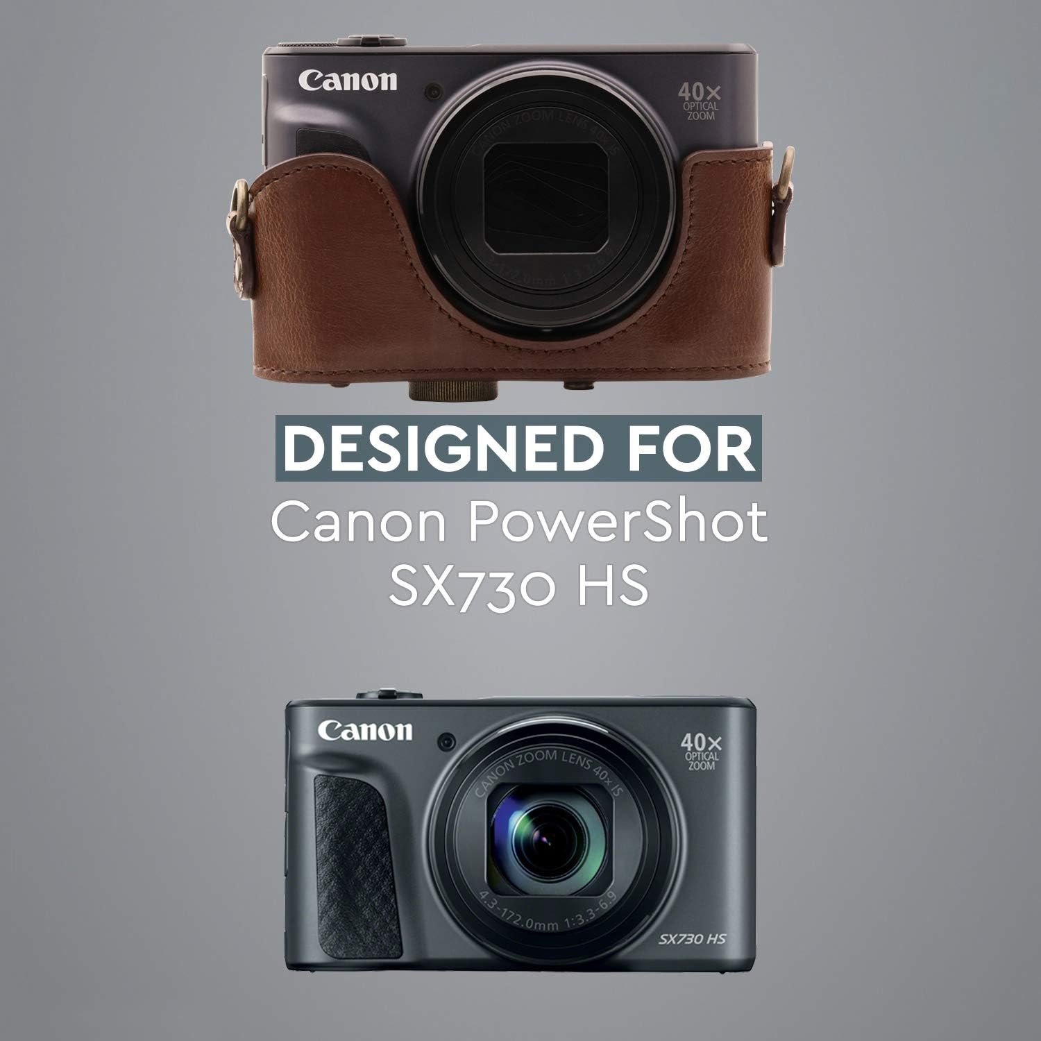 MegaGear MG1174 Canon PowerShot SX740 HS, SX730 HS Ever Ready Leather Camera Case with Strap - Dark Brown