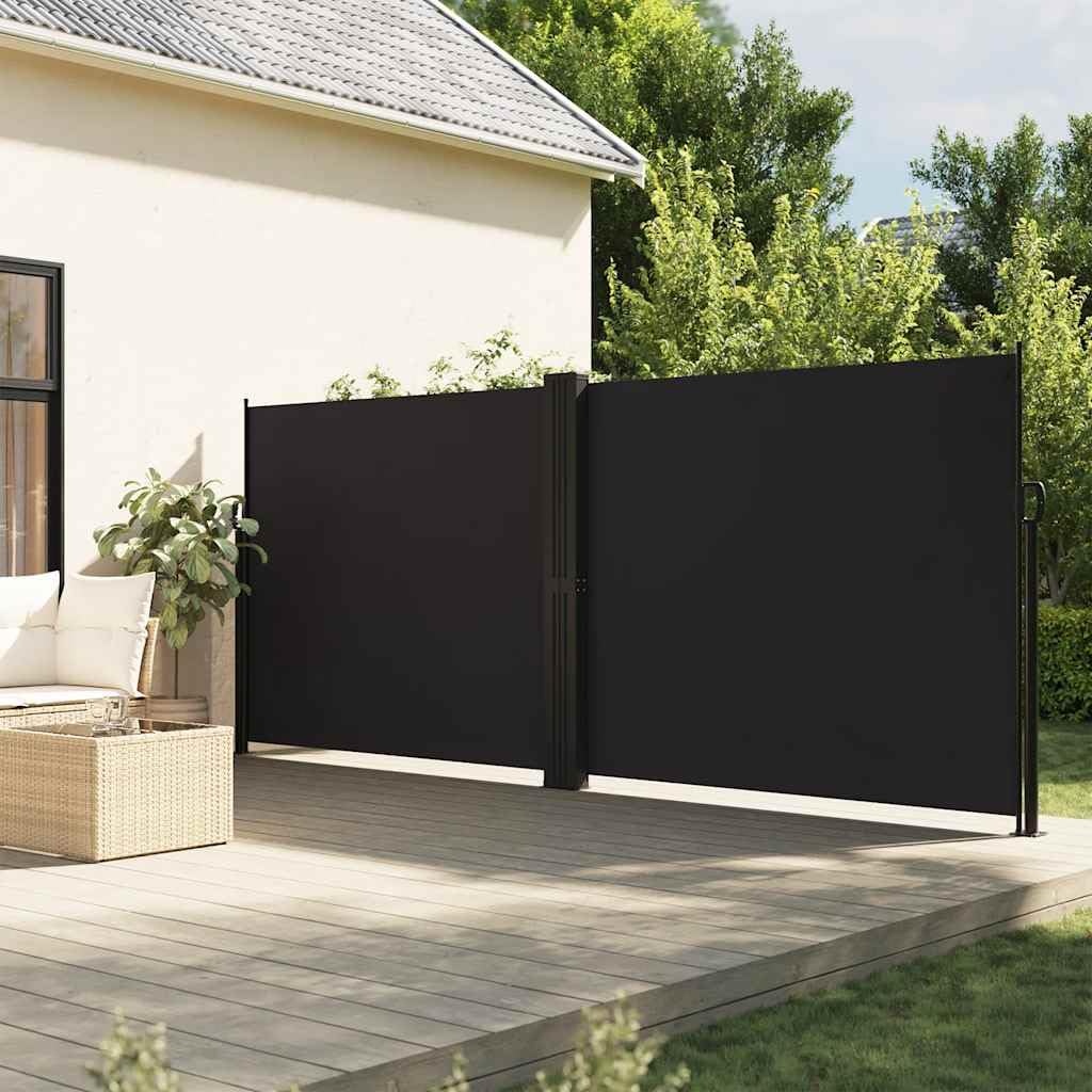 Tenda laterale estensibile, nera, 180 x 600 cm, resistente ai raggi UV e all'acqua, per balcone, terrazza, giardino, protezione privacy, protezione dal vento, versatile, facile da montare