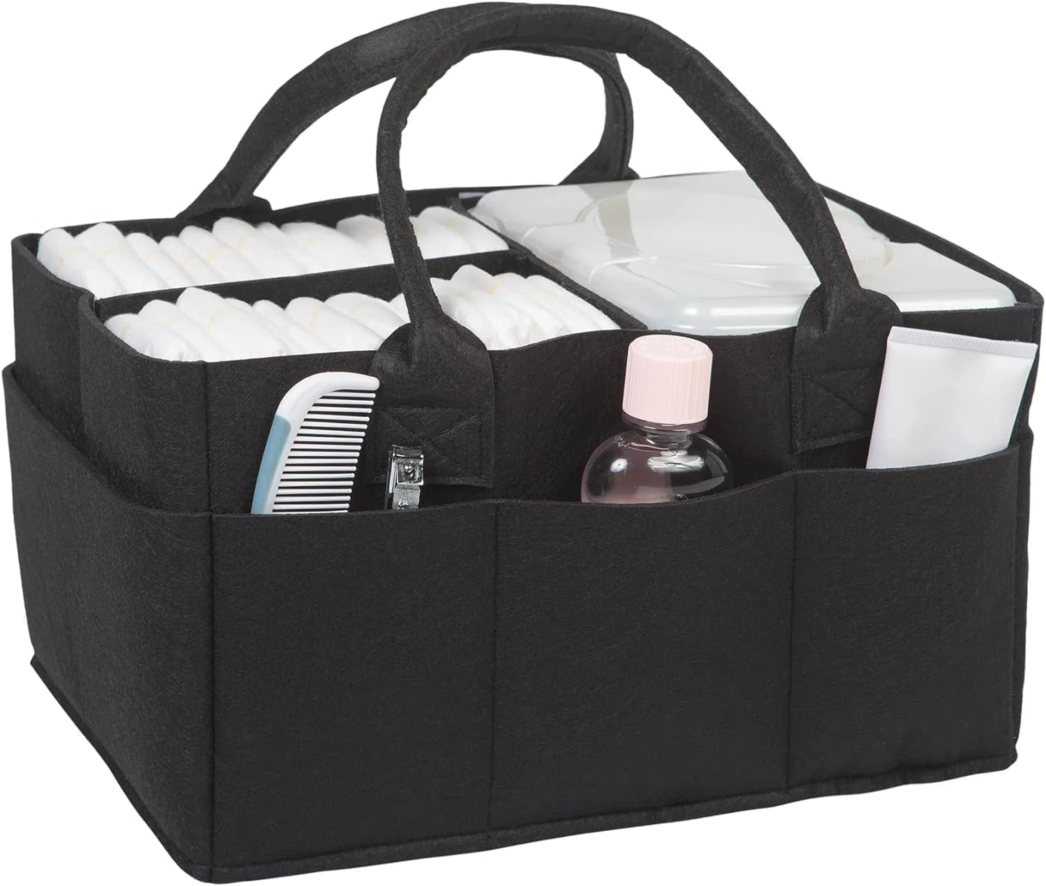 Diaper Caddy Bag for Baby Diaper Caddy Organizers - Felt Storage Mother Bags - for Diaper & Baby Wipes, Nursery Storage Foldable and Portable, (BLACK)