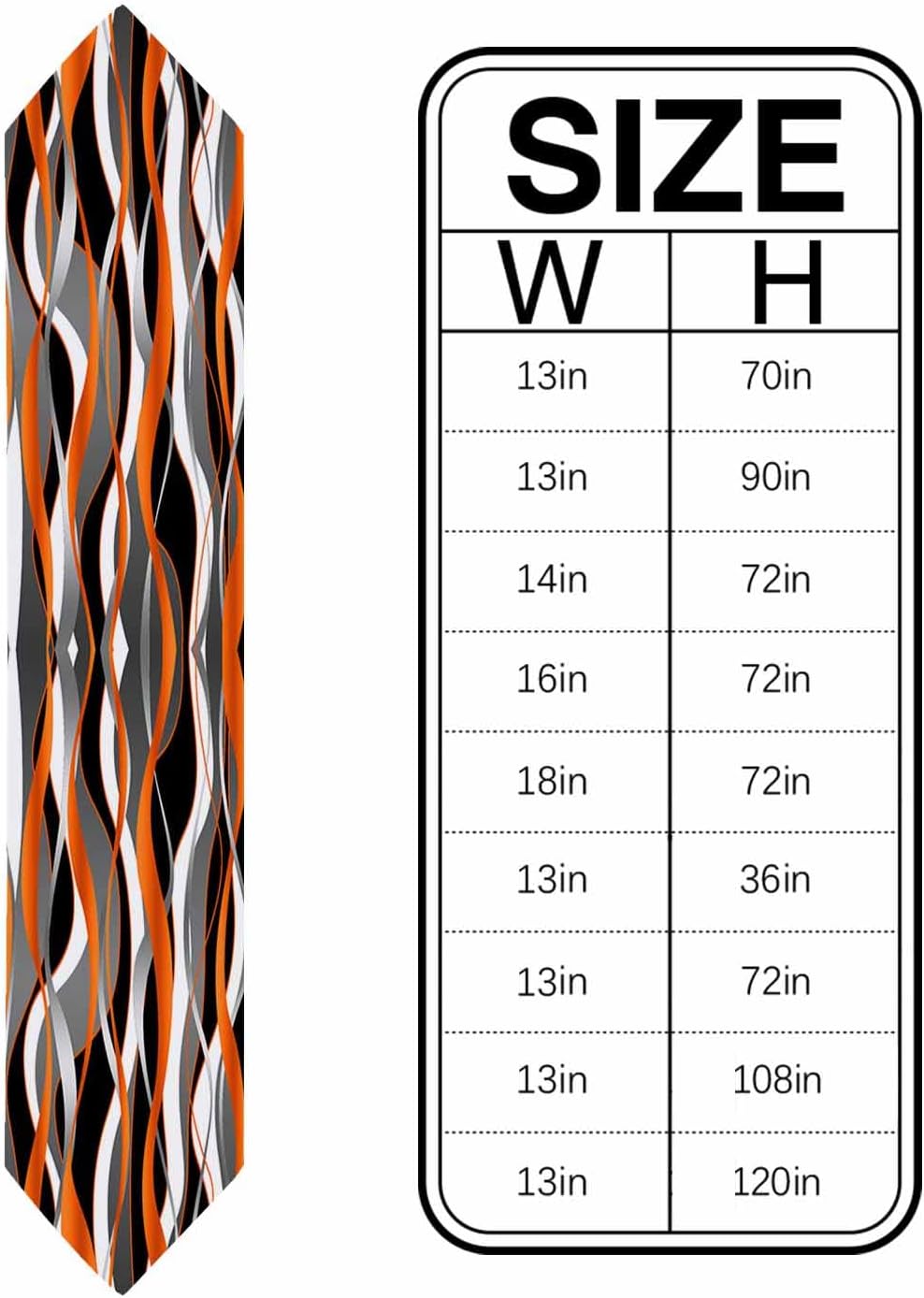Linen Table Runner-72Inch Long Abstract Orange Black Gray White Line Washable Burlap Table Runners Wavy Geometric Curve Stripe Dining Dresser Scarfs for Kitchen Wedding Holiday Party Tables Decor