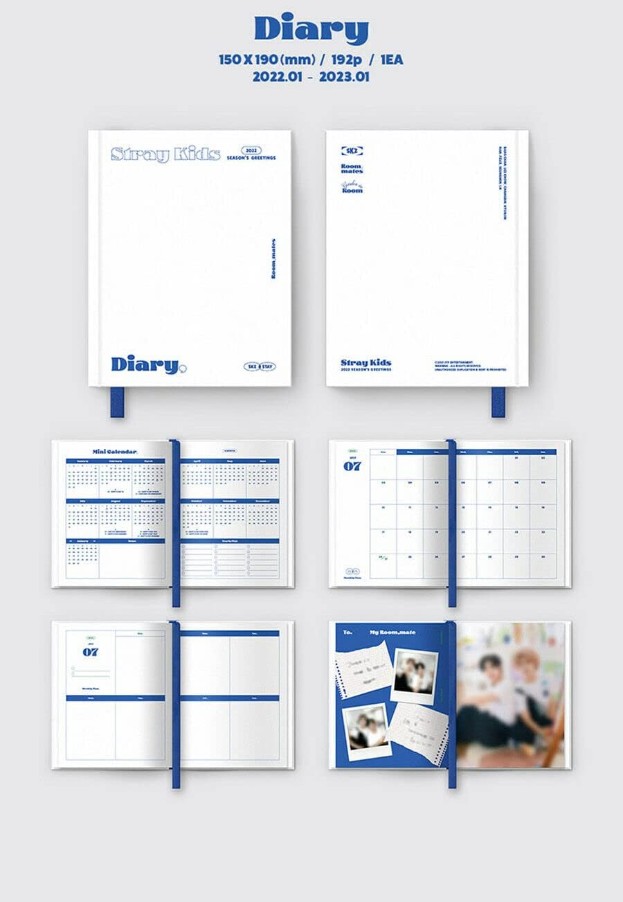 STRAY KIDS 2022 SEASON’S GREETINGS [ ROOM, MATES ] (Desk Calendar+PRE-ORDER ITEM+Mini Calendar+Diary+Magnet+Photo Card Stand Set+Polaroid Photo Set+Sticker Set+Memo Pad+Poster(On pack)+STORE CARD)
