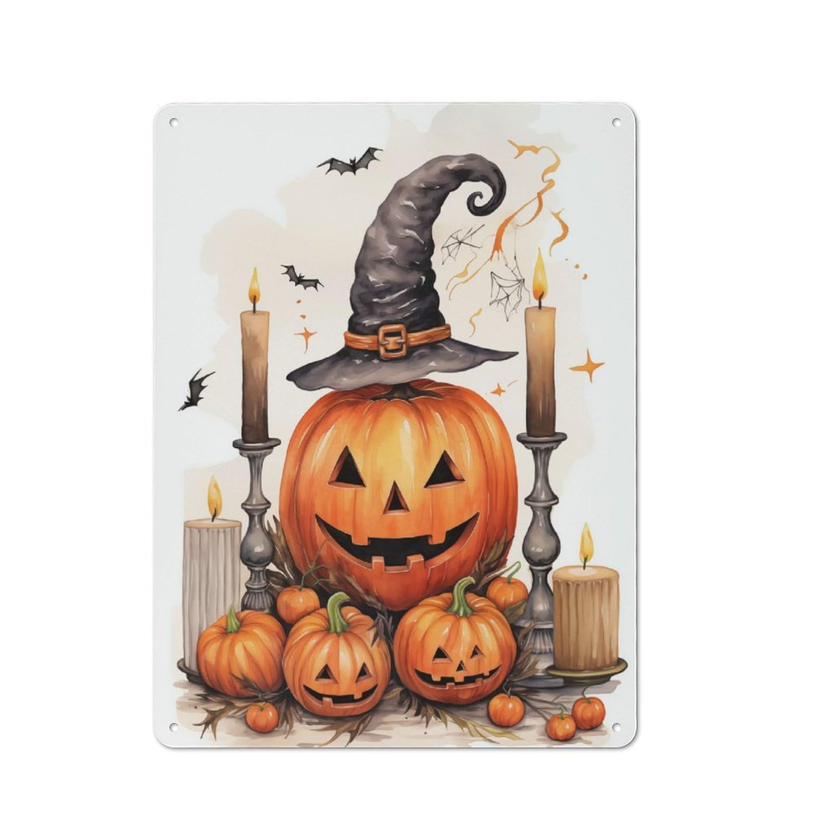 Junmoney Halloween Pumpkins & Witch Hat Vintage Tin Wall Plaque 40X30cm For Café Or Restaurant, A Decorative Christmas Gift For Café Owners And Decorators