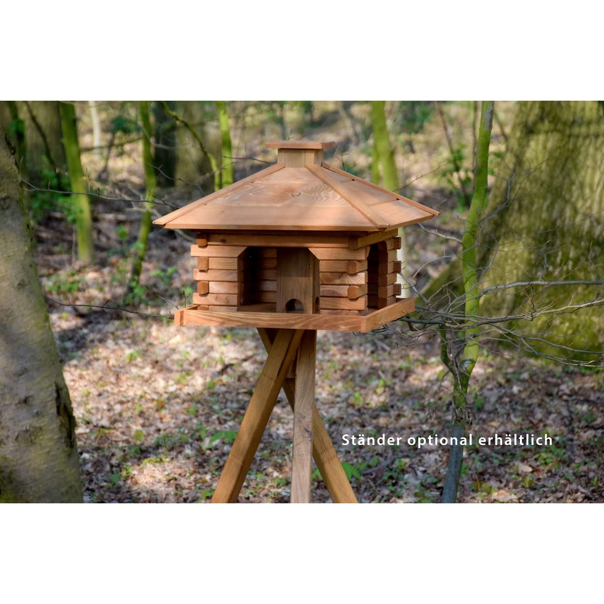 dobar® 45300e Vogelfutterhaus Blockhaus Quadratisch - Vogelhaus aus Massivholz - XL Vogelfutterstation mit Futtersilo - Vogelvilla mit Holzdach - 50 x 50 x 38 cm - Braun
