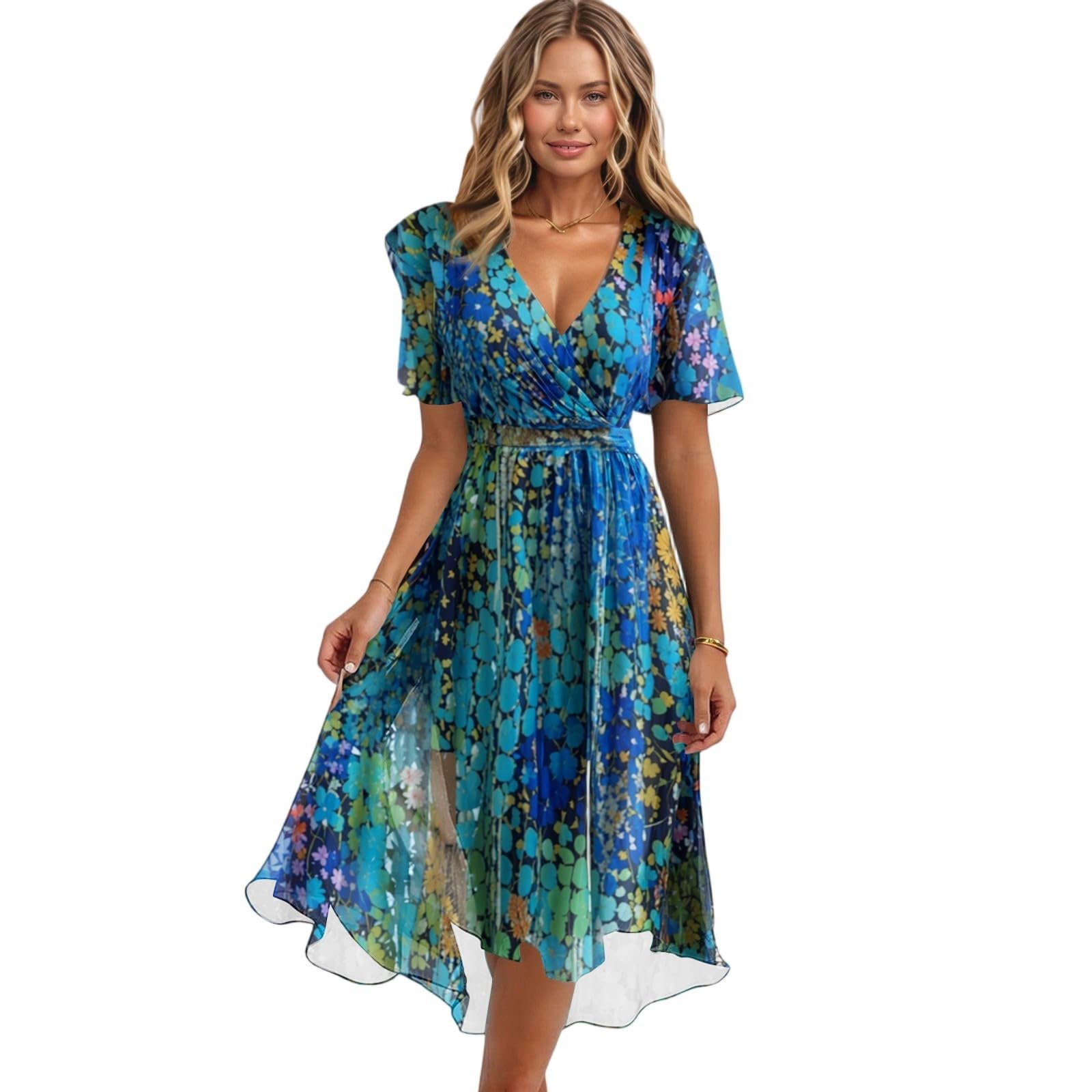 uxxnjfg Vestidos De Fiesta Mujer Elegantes Vestido Boho Manga Corta De Graduación Ceremonia Ropa Fiesta Primavera Casual Dress