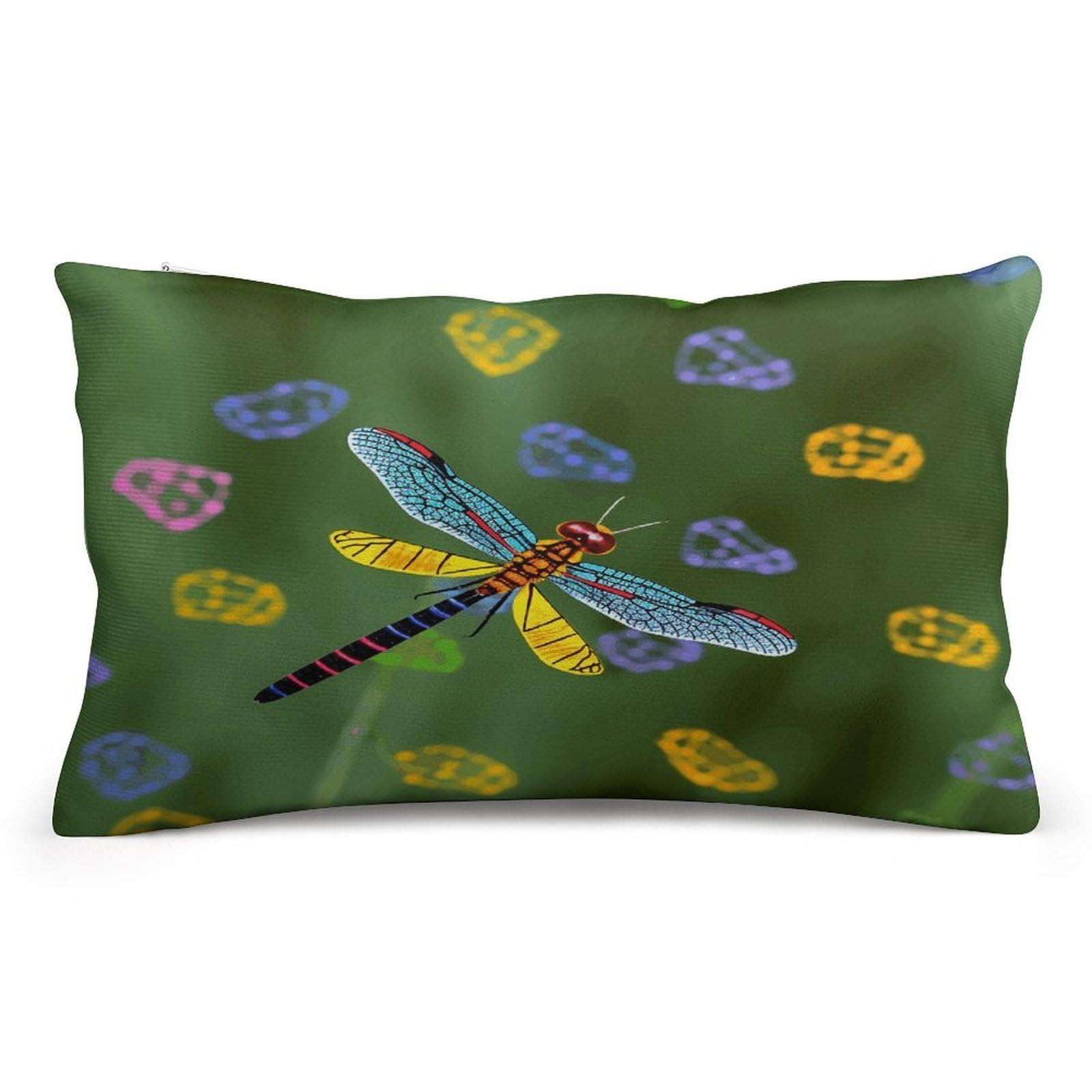 asbwuo Rectangular Decorative Throw Pillow Cover Soft Cushion Cover Colorful Dragonfly Queen Pillow Cases for Couch Sofa Living Room Bed