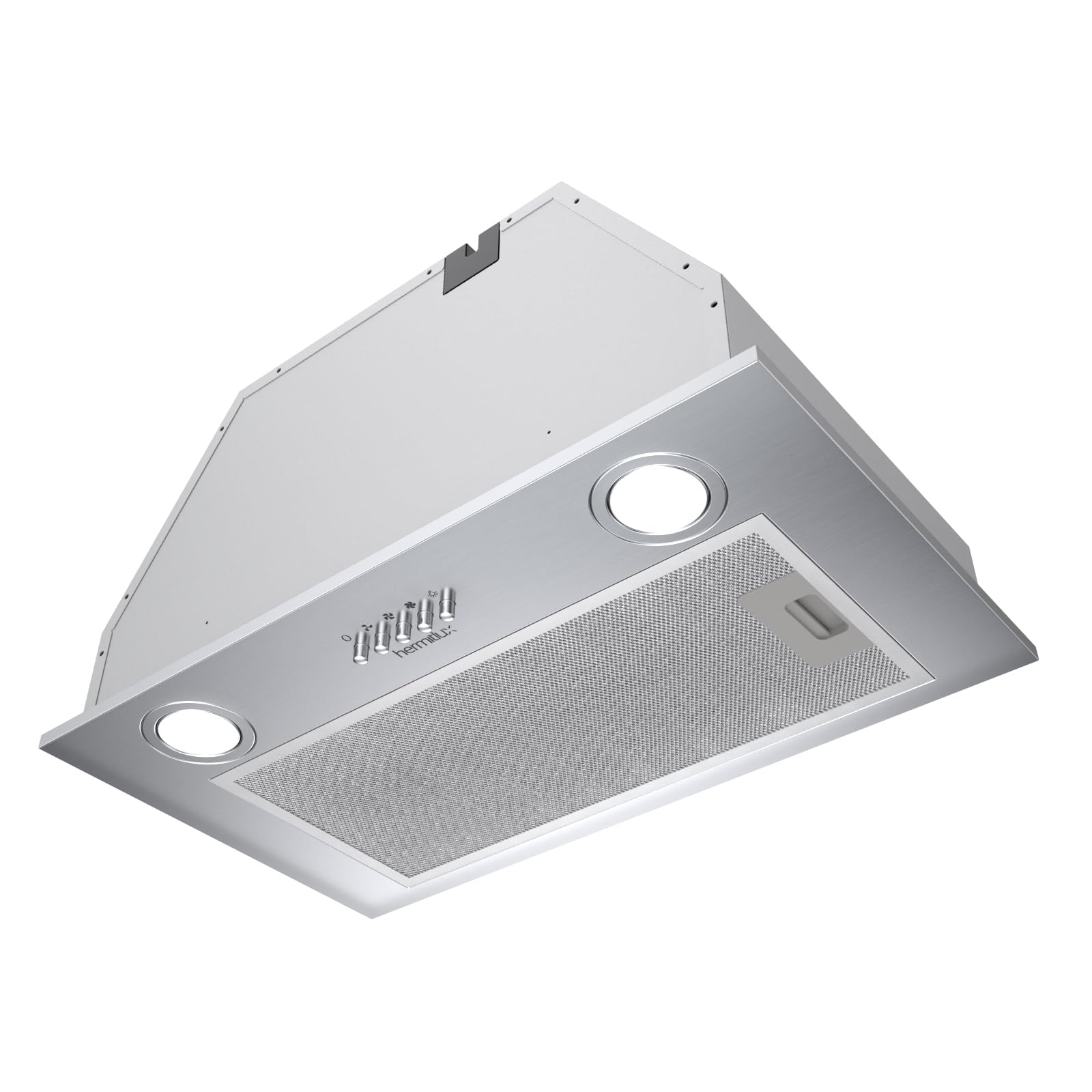 Hermitlux Campana Extractora 52cm Encastrable, Extractor Cocina Flujo Aire 750m³/h, 68dB, Iluminación LED, Filtro de Carbón, Acero inoxidable