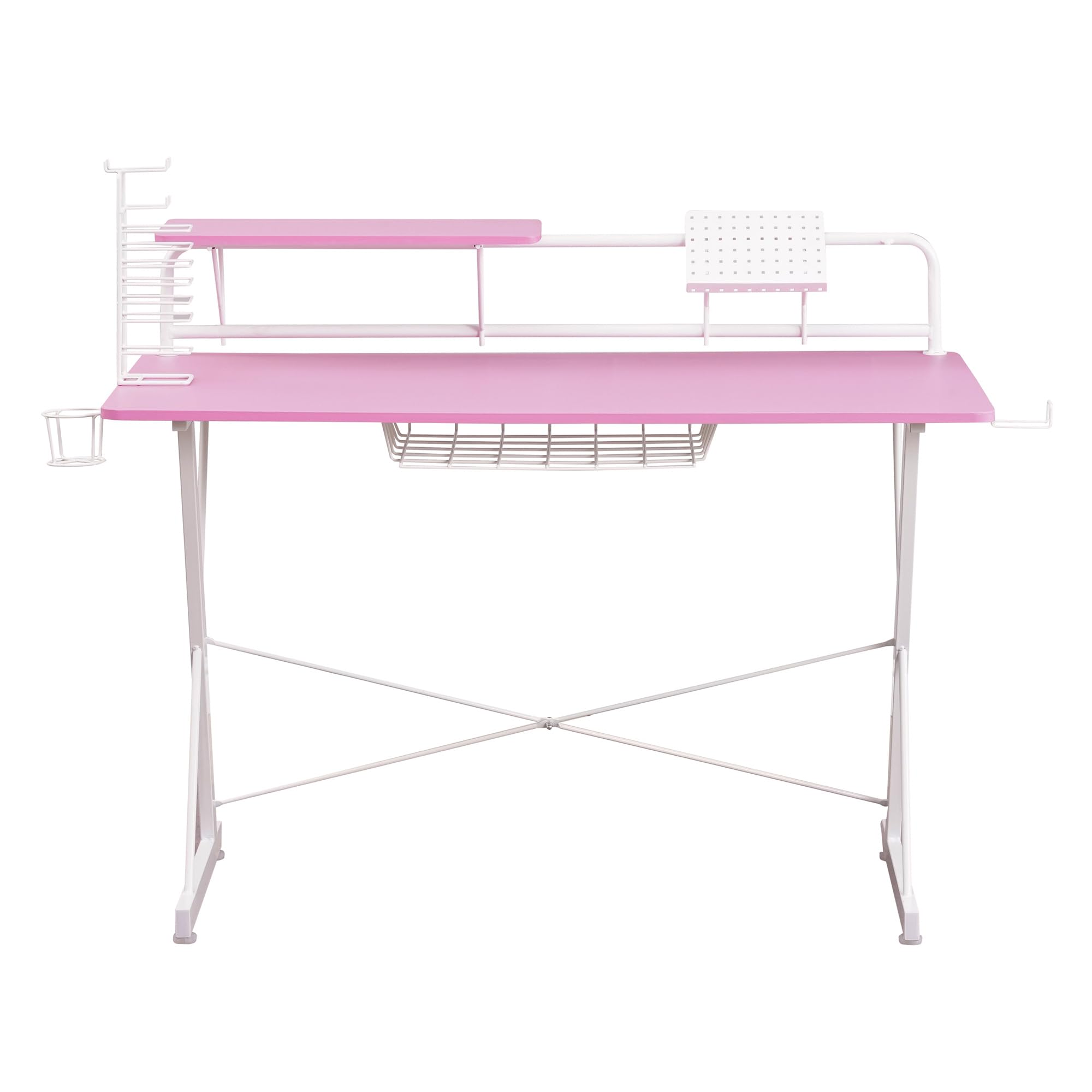 DRAMLOR Techni Sport TS-200 Carbon Computer Gaming Desk with Shelving, Pink