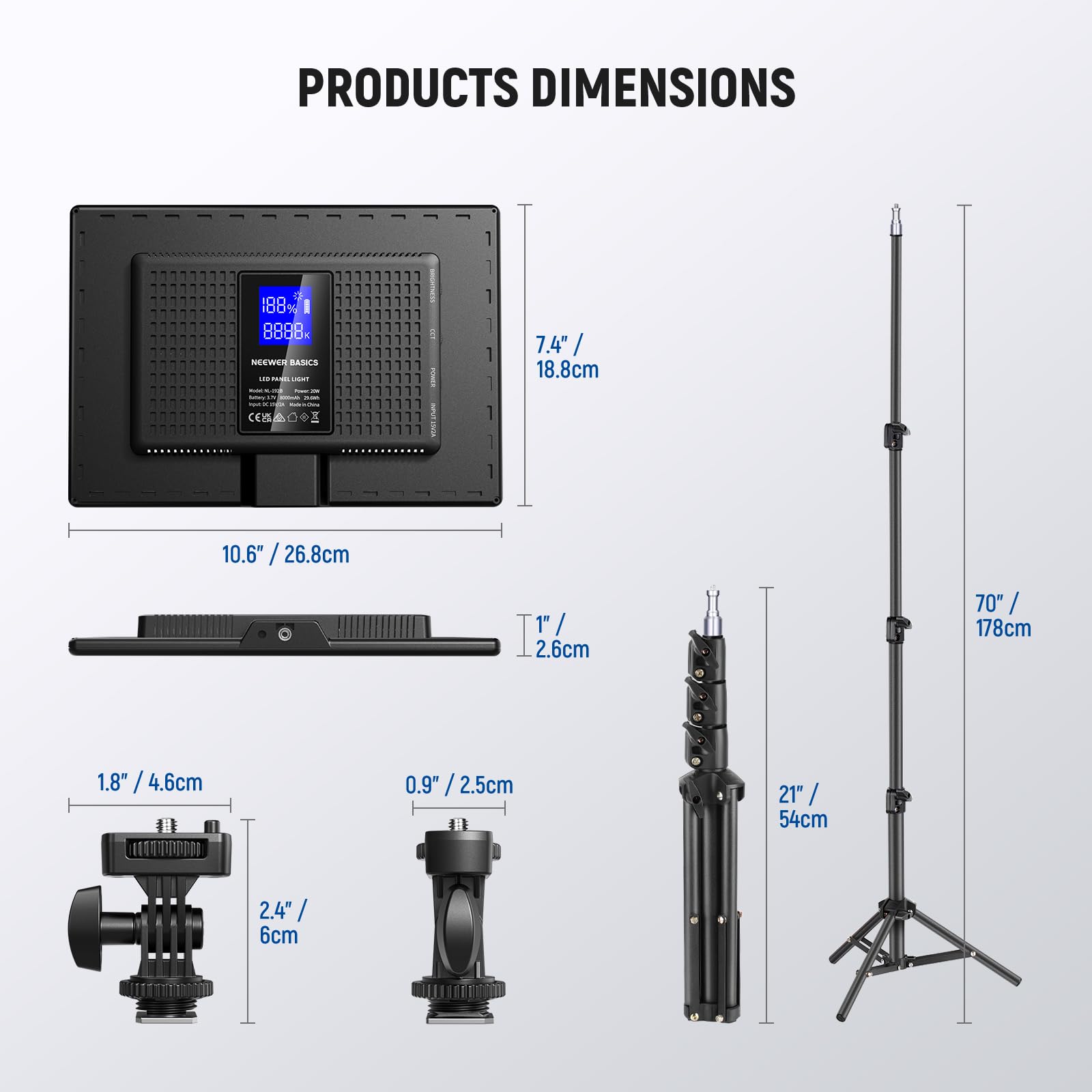 NEEWER BASICS LED Video Light, 2 Pack Studio Panel Key Lighting Kit with Tripod Stands & Filters, Bi Color Dimmable Portable 3200~5600K CRI95 750lux for Photography Recording Streaming Podcast, BP66: NL-192B(2-Pack)