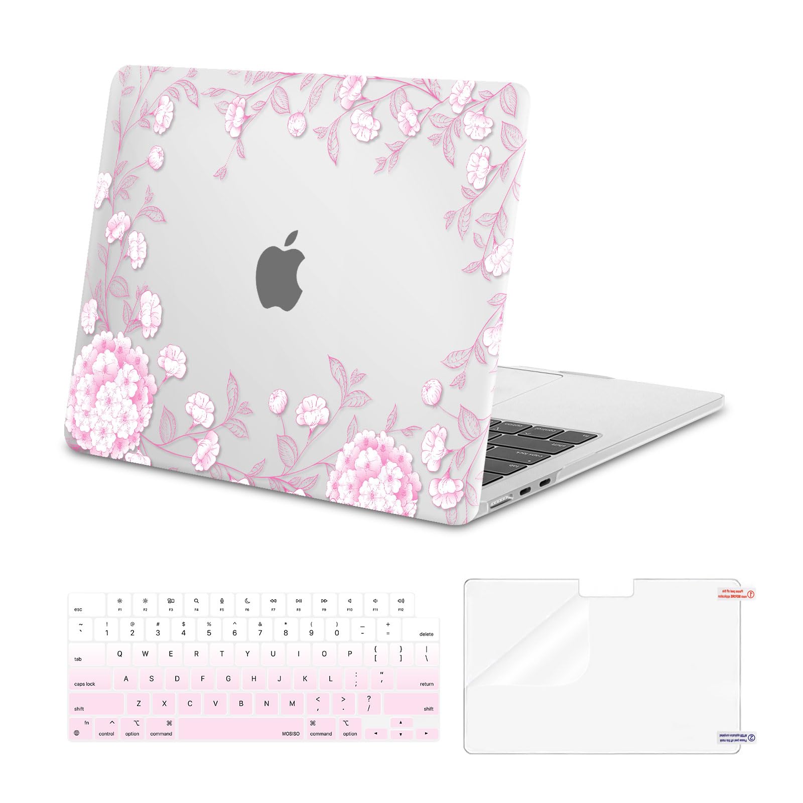 MOSISO Compatible with MacBook Air 13 inch Case 2025 2024 2023 2022 M4 A3240 M3 A3113 M2 A2681, Plastic Hard Shell&Keyboard Cover&Screen Protector for MacBook Air 13.6 inch Case, Pink Tiny Flowers