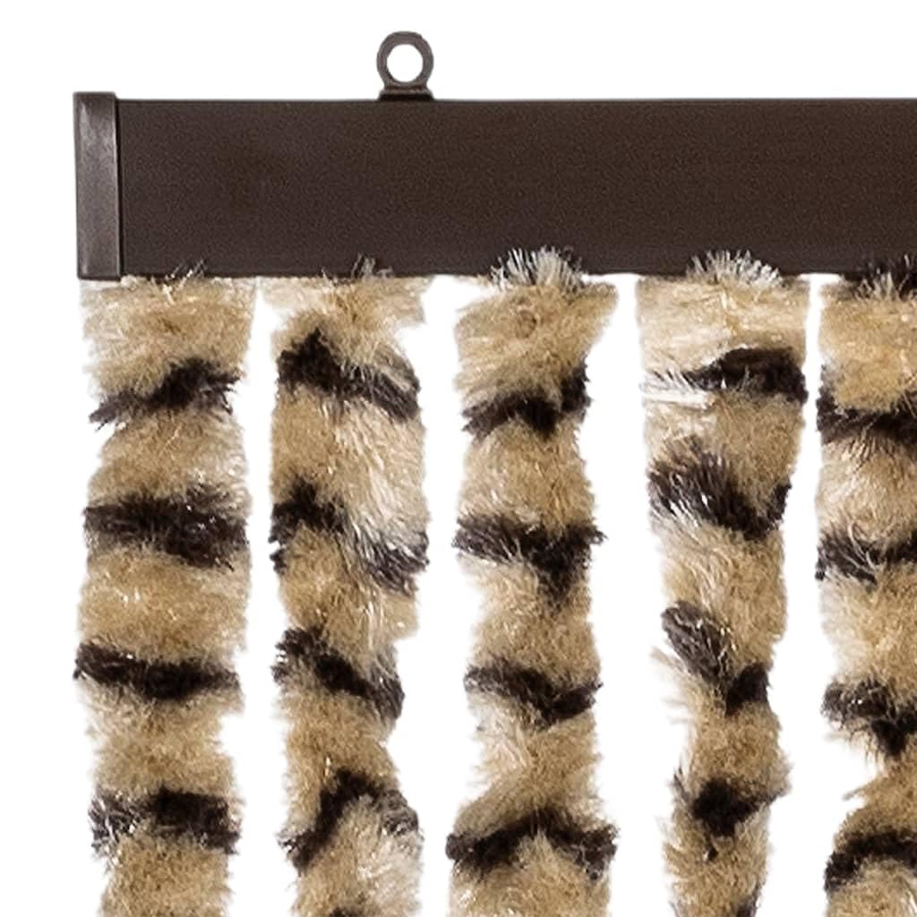 Insektenschutzvorhang Chenille Flauschvorhang Beige Braun 100x220cm Fliegengorhang Streifenvorhang Moebelwagen Tuer Balkontuer Wohnmobil Wohnwagen