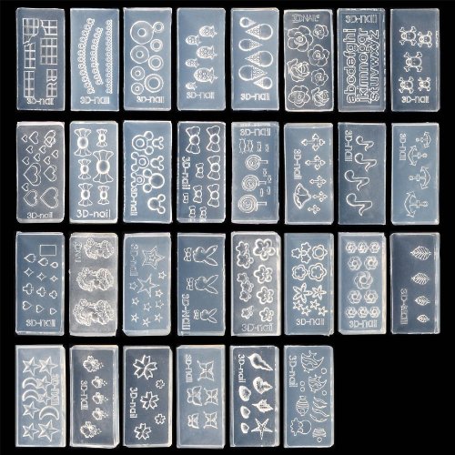 BMC Mix Design DIY 3D Silicone Nail Art Decortive Acrylic Cabochon Mold Kit - Set 4, 30pc Kit 1