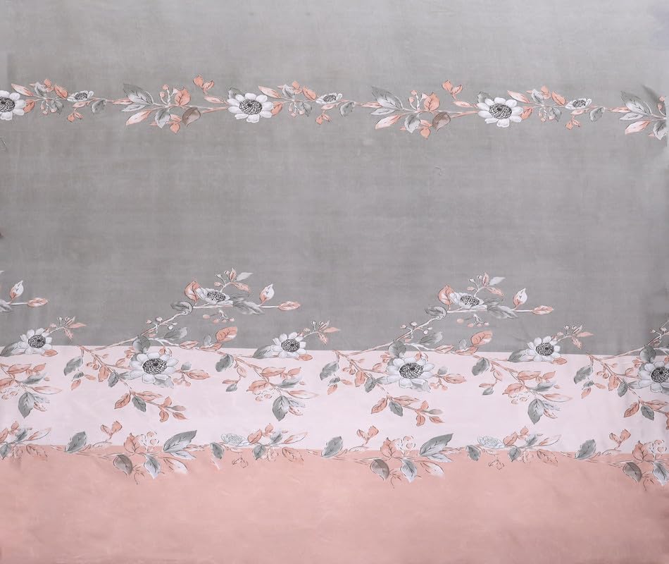 Image of NHD HOME Premium Glace Cotton 180 TC Flat Single Bedsheets Breathable | Wrinklefree (Size-60 X 90 Inch) with 1 King Size Pillow Covers (Size-17 X 27 Inches, Grey Pink Leaf Printed)