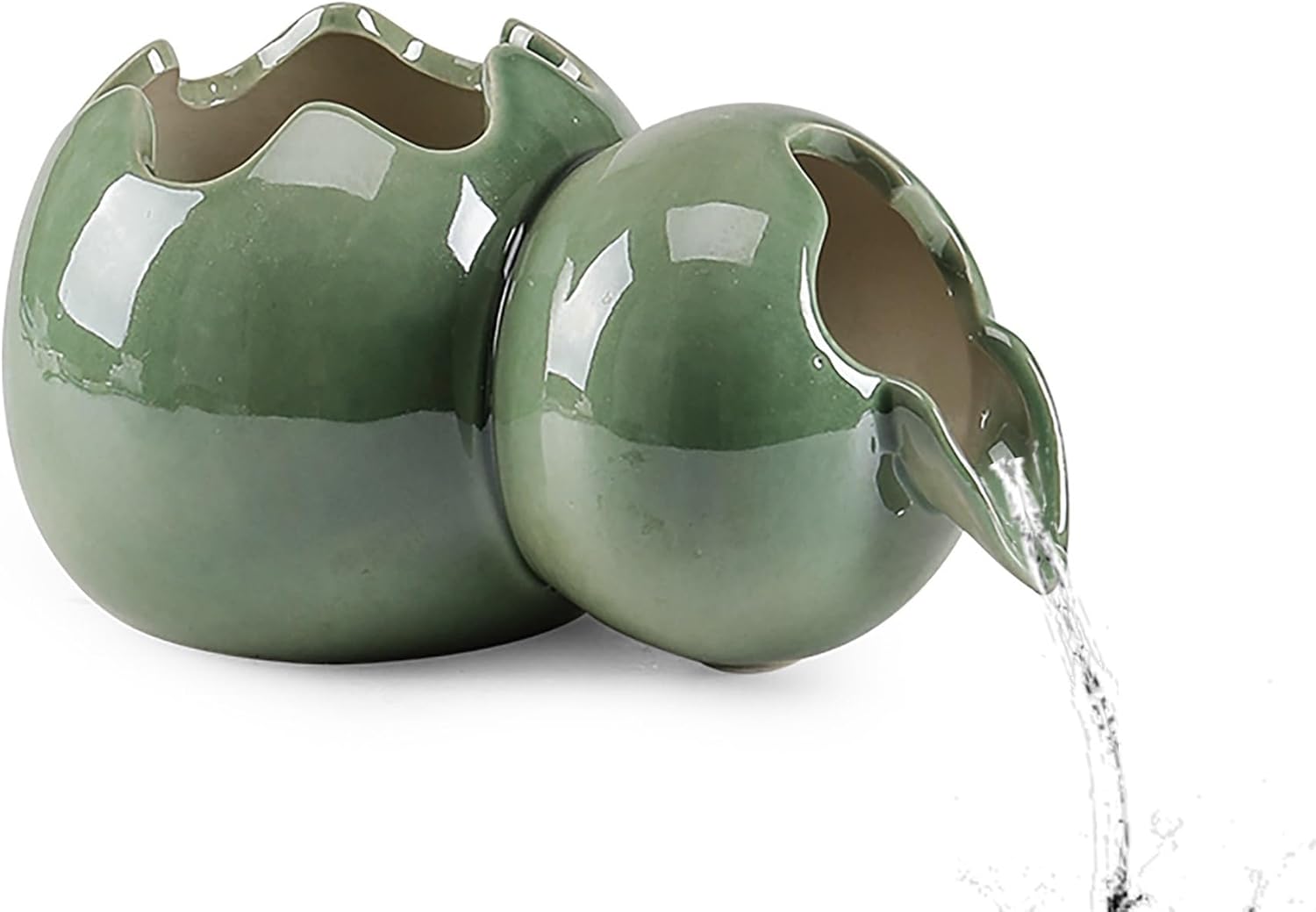 小さな池用のセラミック製ひょうたん噴水池スピッター装飾。鯉の池、庭、パティオ、屋外の水景用の水循環噴水水槽装飾品。(緑,L:24cm