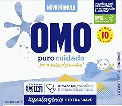 Sabão em Pó Omo Puro Cuidado, Sabão em Pó para Roupas Delicadas, Hipoalergênico, Extra Suave, Nova Fórmula, 800g