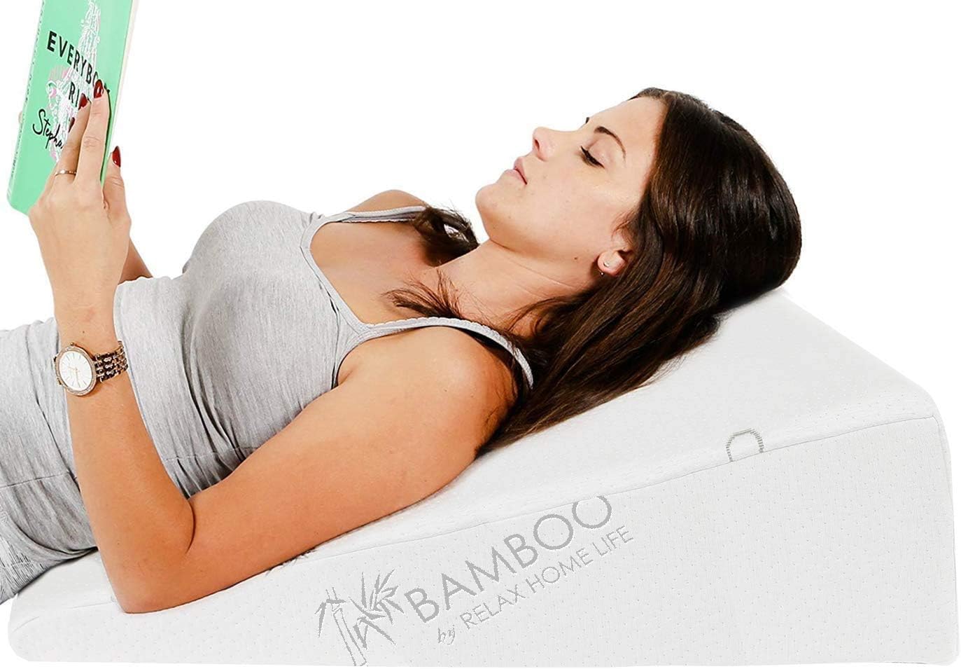 7.5 Inch Bed Wedge Pillow for Acid Reflux, 1.5 Inch Memory Foam Top with Bamboo Cover, 25" W x 26" L x 7.5" H, White
