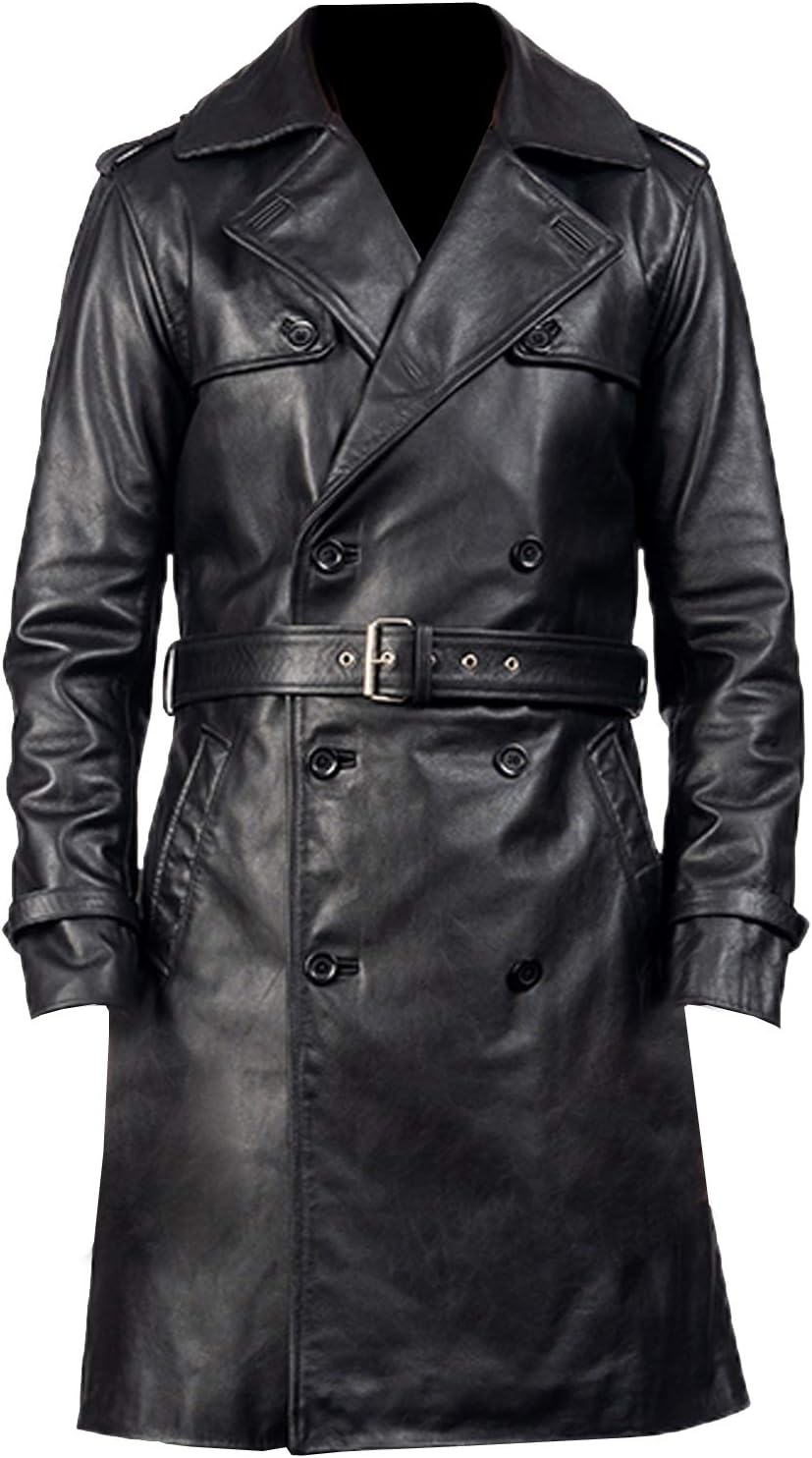 Jackalious Black Trench Coat Real Lambskin Leather for Men