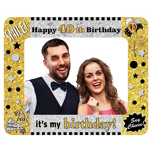 Schwarzes Gold Aufblasbarer Fotorahmen mit Funkelnd 40. Geburtstag Aufblasbarer Fotorahmen Happy Birthday Aufblasbarer Selfies Fotorahmen Männer Frauen Photo Booth Geburtstag Party Feste Dekorationen