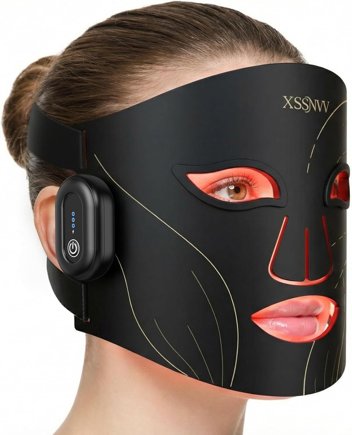 Masque LED Visage Sans Fil, 4 Modes Masque Luminothérapie Lumière Rouge & Infrarouge 850 nm, LED Mask, Télécommande, Autonomie 60 min, Réglable, avec Couvre-yeux, NVV03