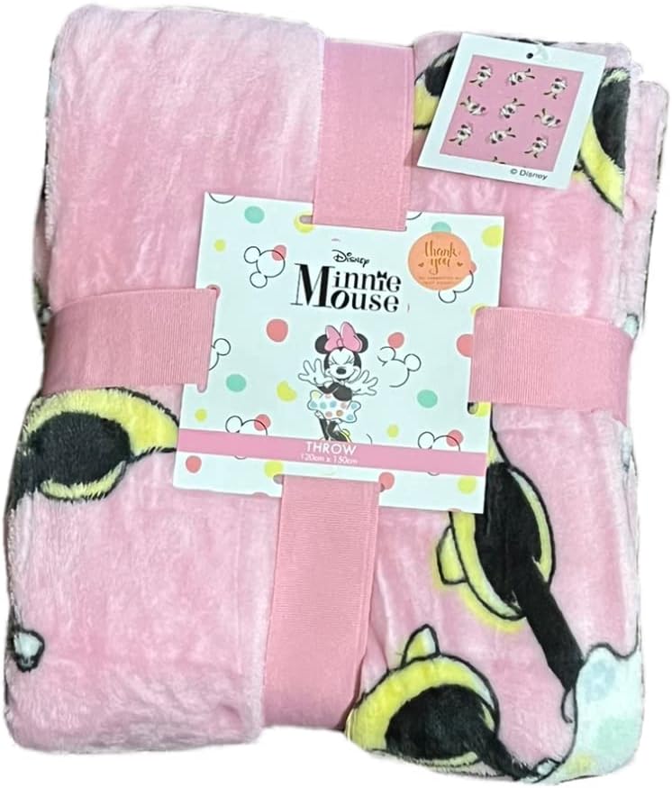 New Disney Minnie Mouse Pink Soft Fleece Throw Blanket 120cm x 150cm Primark