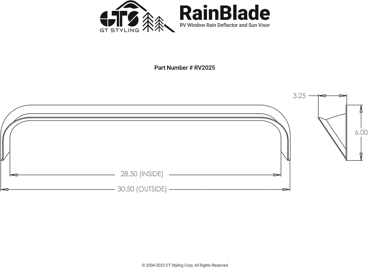 RainBlade for Push-Out Style RV Windows, Window and Door Deflector, Sun Visor (Fits 25-28 in. Frame)
