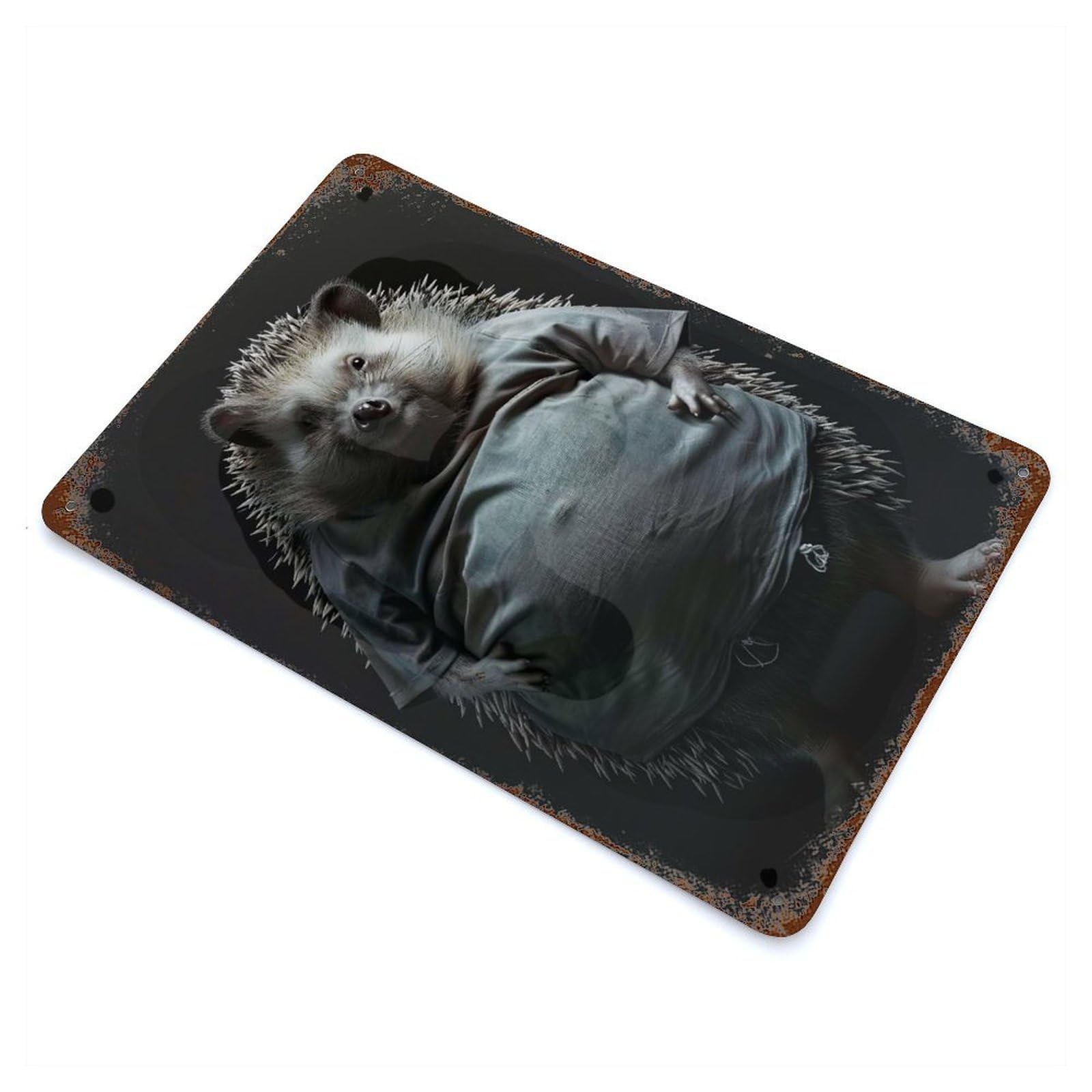 Hedgehog Fat Rustic Tin Plaque 11.8"x7.9", Novelty Wall Decor for Garage, Pub Or Kitchen