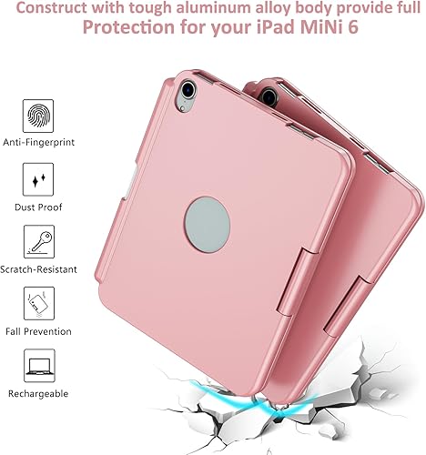 Miniatura 9 de FUWANG Funda de teclado Touchpad para iPad mini 7 A17 Pro 2024 y Mini 6 generación 2021 de 8.3 pulgadas, teclado retroiluminado de 7 colores