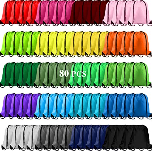 Image of KUUQA 80Pcs Colorful Drawstring Backpack Bag Sack Drawstring Bags Bulk String Bags Storage Bags for Sport Gym Traveling