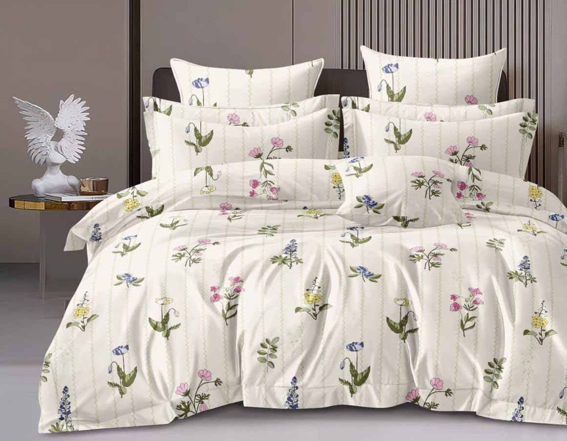 MOSHO 220 TC Cotton King Size Comforter Bedsheet Set 108x108 Inch Double Bed Large Size with 2 Pillow Covers - Floral Print-image-37