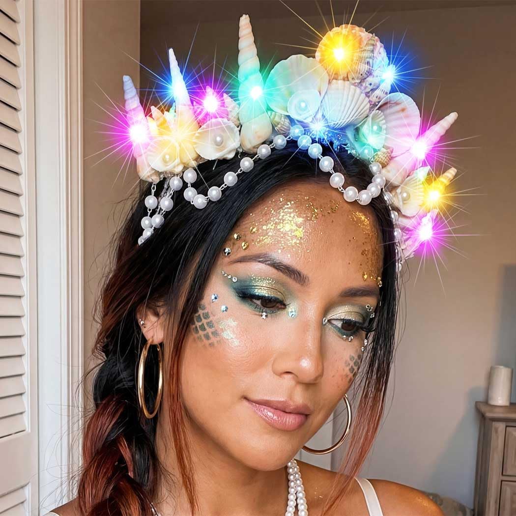 BARTOSI Mermaid Crown Light Up Seashell Headband Mermaid Hair Accessories for Women - Image 3
