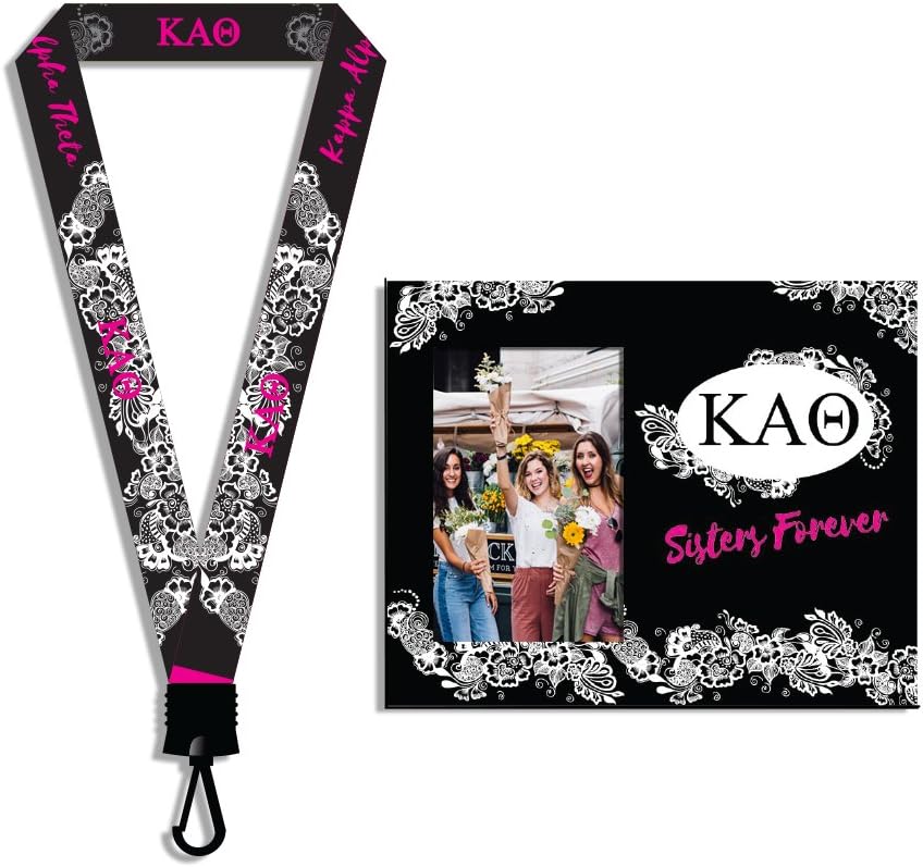 Kappa Alpha Theta Picture Frame Holds 4 inches x 6 inches Photo and Kappa Alpha Theta Lanyard Kappa Alpha Theta Gift (Black Paisley)