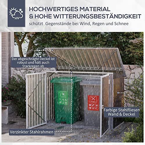 Outsunny Mülltonnenbox Müllbox Storer abschließbar Gerätebox für 2 Mülltonnen Stahl 178,5 x 104,5 x 128,5/113 cm Schwarz
