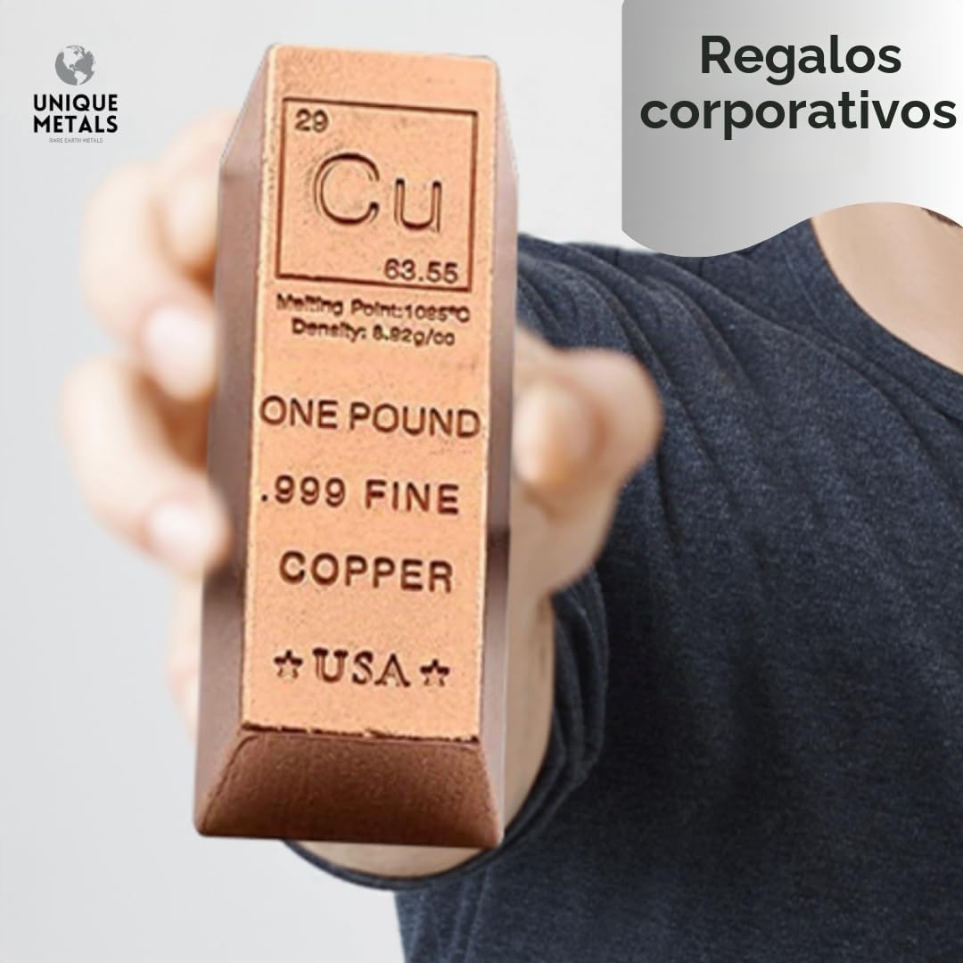 Lingote de barra de cobre de 1 libra – 999 Pure Chemistry Element Design con certificado de autenticidad de Unique Metals