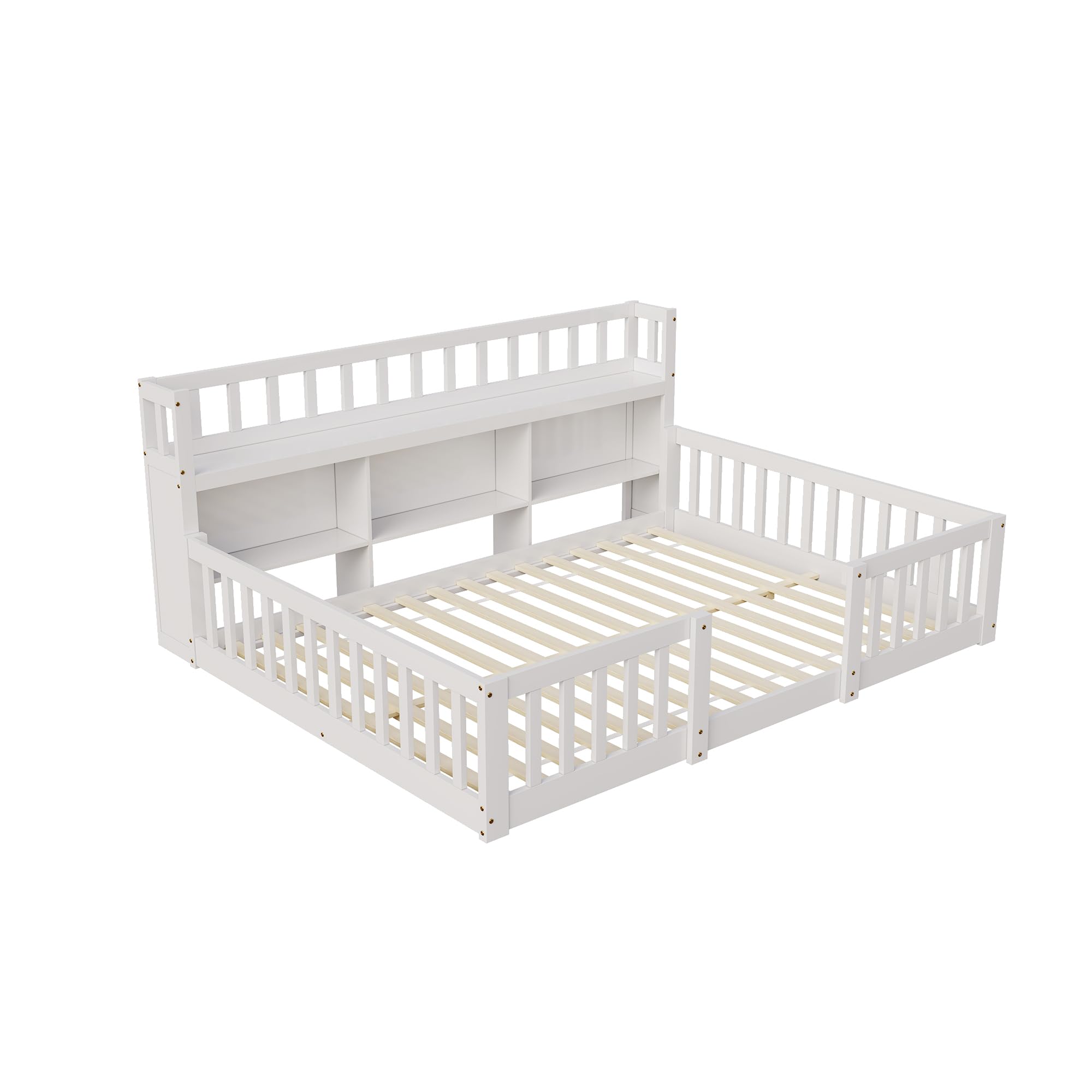 DADEA Montessori - Lettino da pavimento, 140 x 200 cm, con protezione anticaduta e rete a doghe, letto singolo per bambini e ragazzi, senza materasso