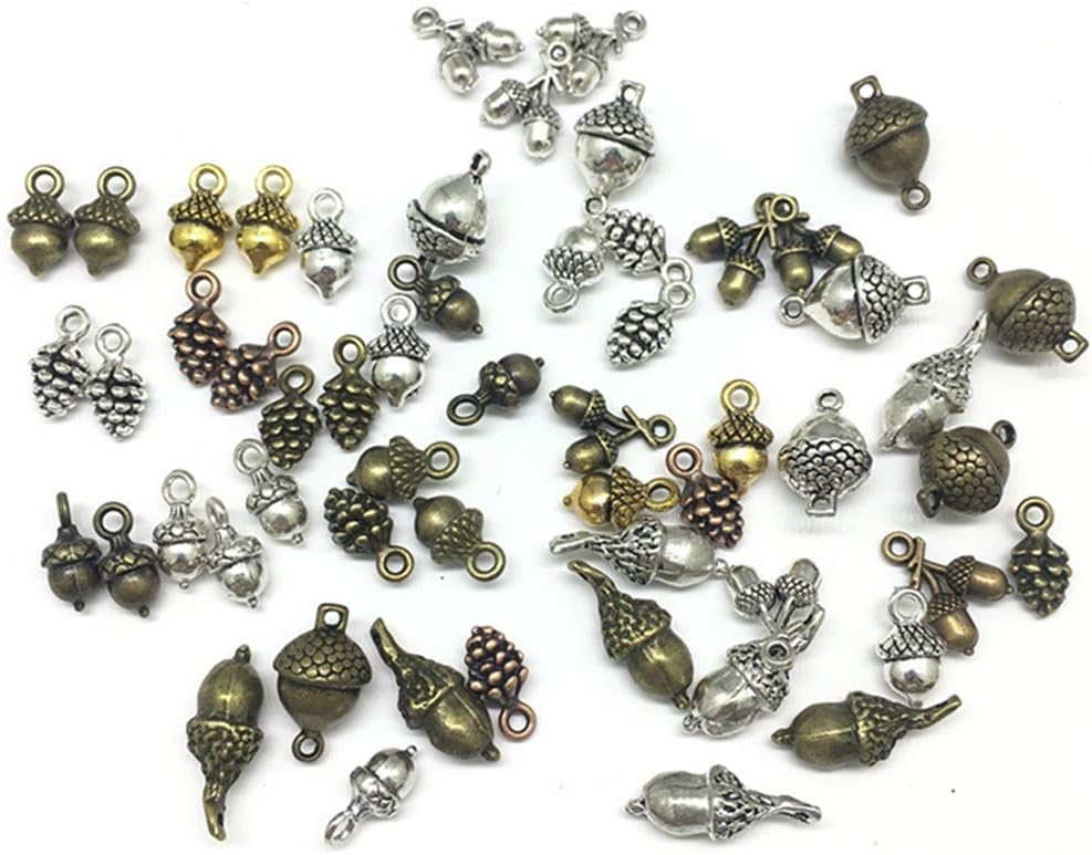 KinteshunKinteshun Christmas Acorn and Pine Cone Charm, Assorted Nuts Charm Pendant Bead for DIY Jewelry Making Findings(50pcs)