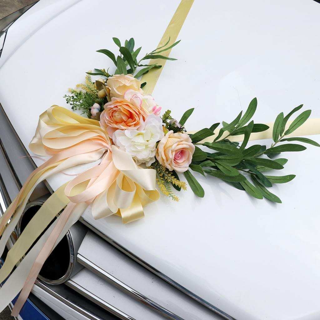 F Fityle Décoration de Voiture Mariage Guirlande Voiture de Mariage Fleurs Artificielles pour Décoration de Mariage-Diverses Couleurs, Champagne