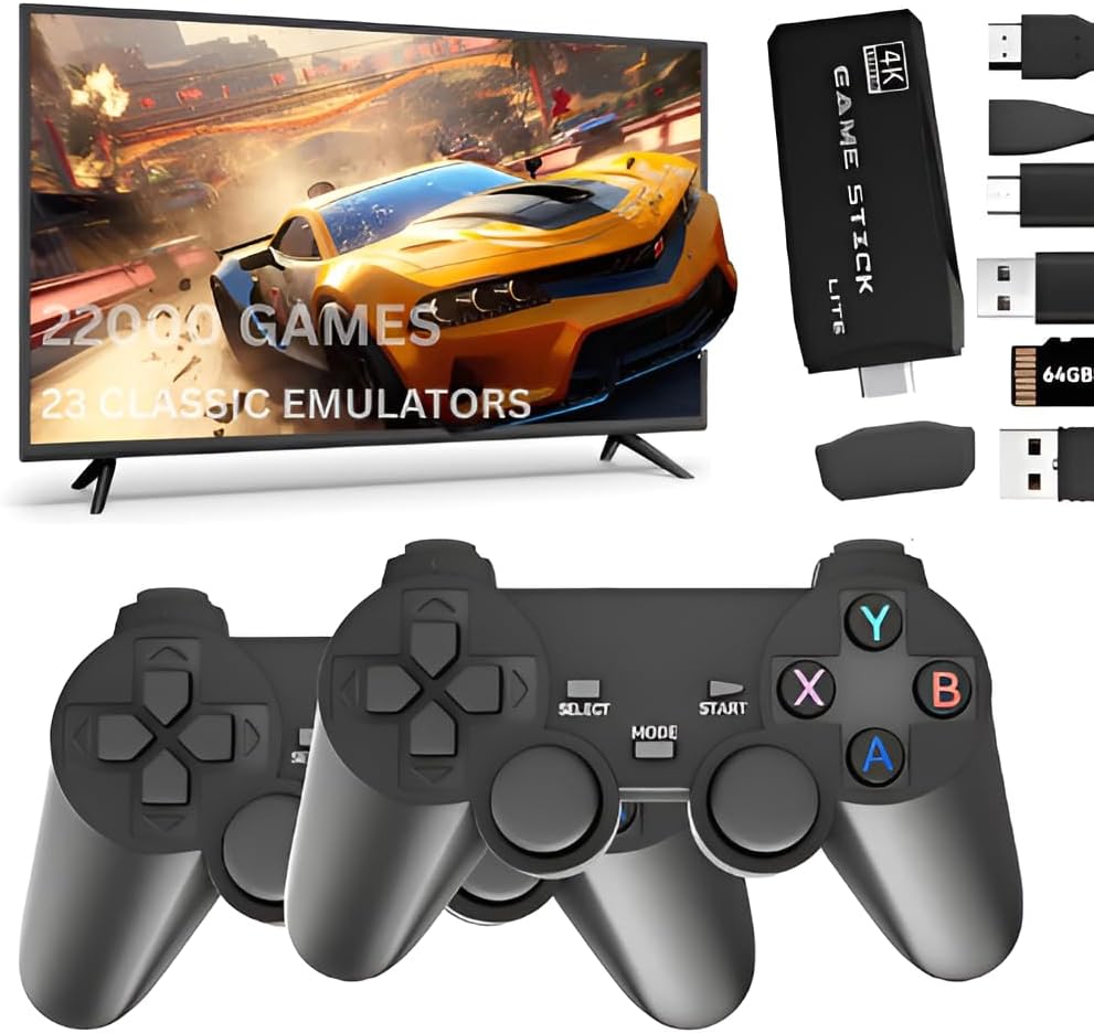 (New) TV Video Game Gaming System, Plug & Play Video TV Games 4K Ultra HD with 22,000+ Games Built-in, 23 Emulators & Wireless 2 Controller for Kids/Boys/Girls/Men/Women