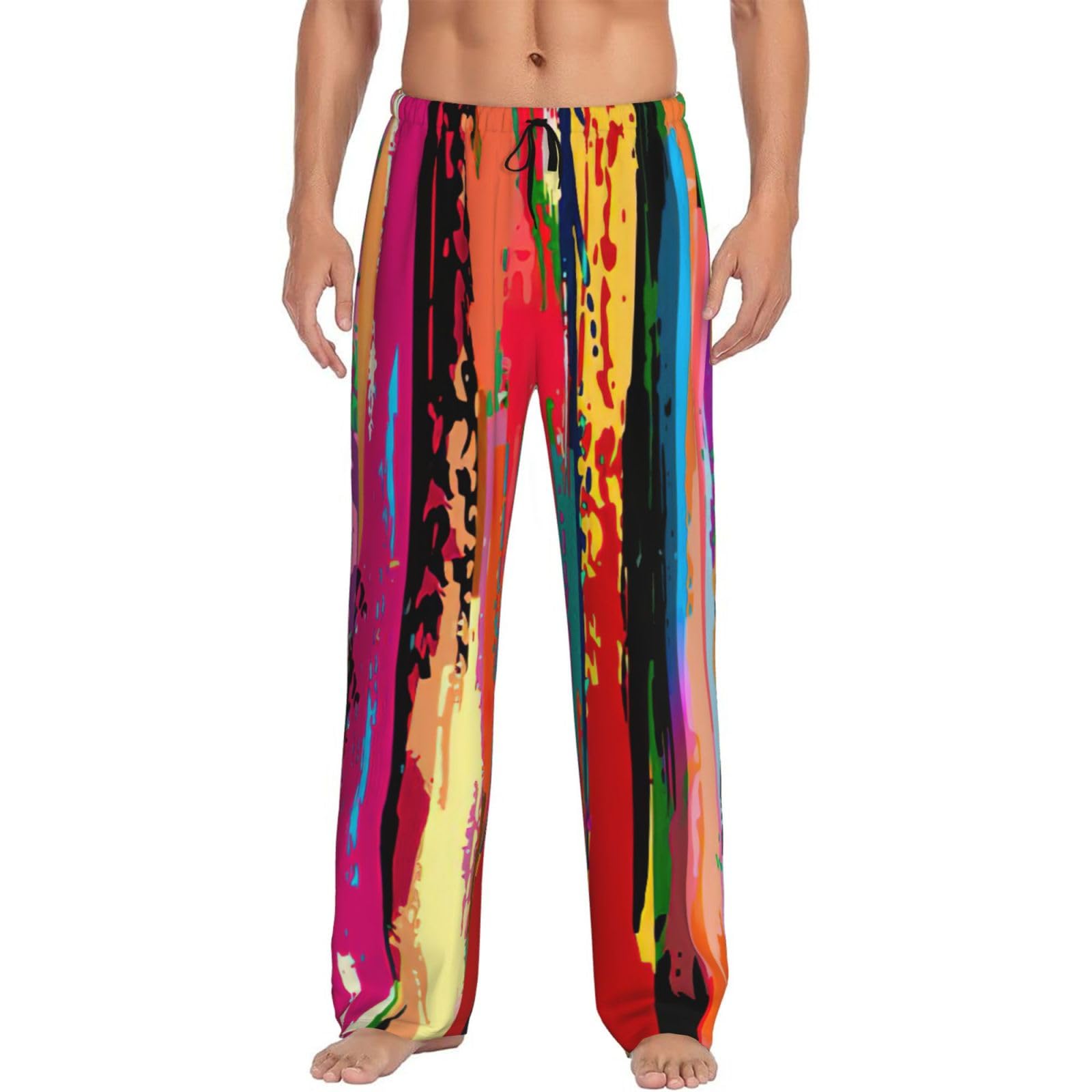 Lmnvbz Men's Black Rainbow Color Print Soft Bottoms Pyjama Pants Lounge Pajama, Lightweight Comfort Sleep Trousers Loungewear Nightwear Pjs With Pockets